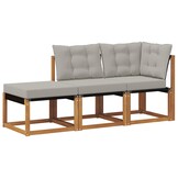 vidaXL 3 st Modulaire buitensofa eenheden Natuurlijk en Lichtgrijs