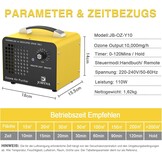 JOBYNA Ozon Generator 10.000mg/u met Afstandsbediening - Luchtreiniger voor Geuren en Schimmels
