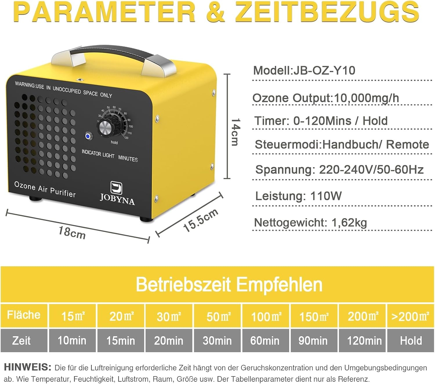JOBYNA Ozon Generator 10.000mg/u met Afstandsbediening - Luchtreiniger voor Geuren en Schimmels
