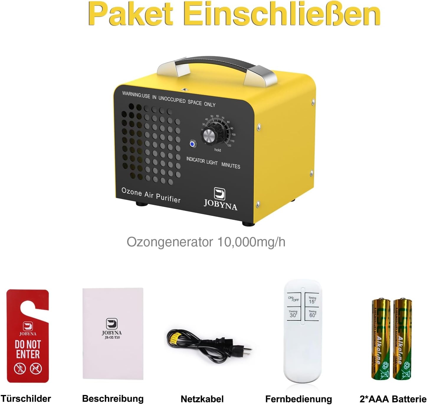 JOBYNA Ozon Generator 10.000mg/u met Afstandsbediening - Luchtreiniger voor Geuren en Schimmels