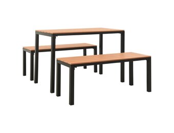 vidaXL 3-delige Tuinset staal en HKC bruin en zwart