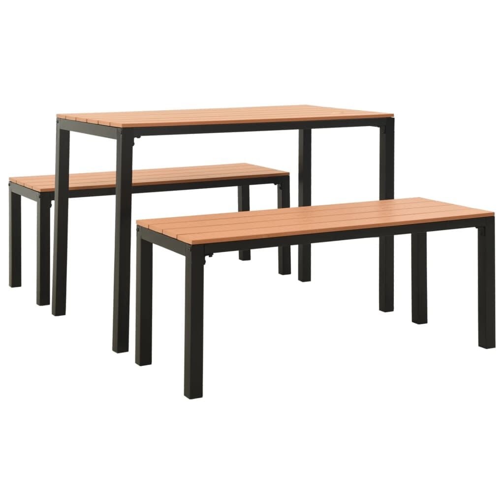 vidaXL 3-delige Tuinset staal en HKC bruin en zwart