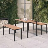 vidaXL 3-delige Tuinset staal en HKC bruin en zwart