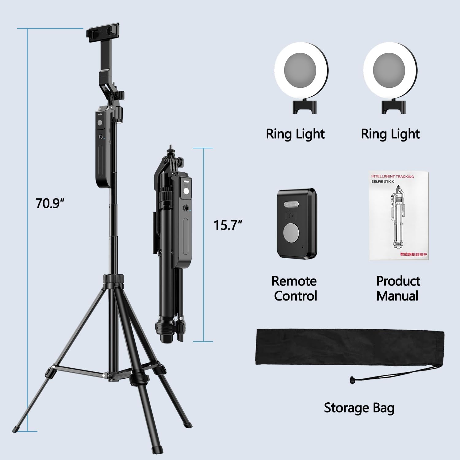 yAyusi Auto Face Tracking Statief 360° Rotatie met Licht