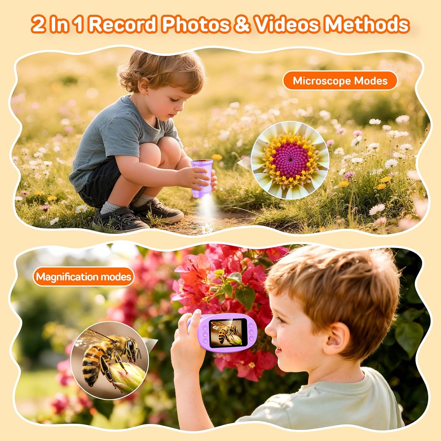 Ashfly Digitale microscoop voor kinderen, 1080P HD 2,0 inch scherm, zakmicroscoop, ledverlichting, aansluiting op pc, mini-microscoop buiten, cadeaus voor 4-12 jaar, paars