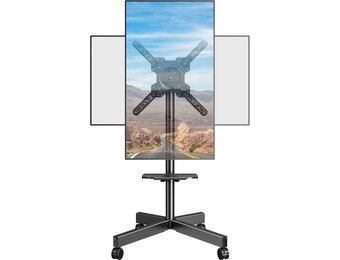 Mobiele standaard op wielen voor tv's van 23 tot 60 inch, tv-trolley met verstelbare hoogte en helling, maximale VESA-compatibiliteit van 400 x 400 mm, tot 35 kg, rotatie bij