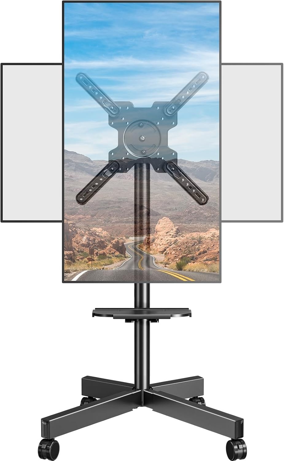Mobiele standaard op wielen voor tv's van 23 tot 60 inch, tv-trolley met verstelbare hoogte en helling, maximale VESA-compatibiliteit van 400 x 400 mm, tot 35 kg, rotatie bij