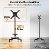 Mobiele standaard op wielen voor tv's van 23 tot 60 inch, tv-trolley met verstelbare hoogte en helling, maximale VESA-compatibiliteit van 400 x 400 mm, tot 35 kg, rotatie bij
