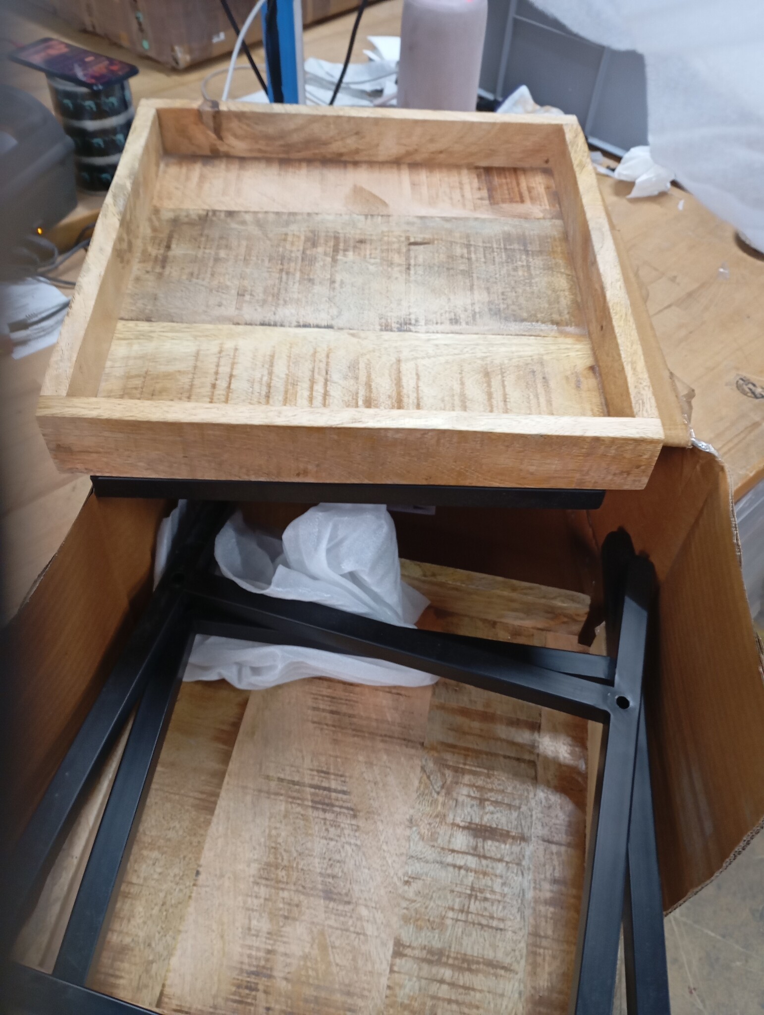 vidaXL Bijzettafel met plank Bruin 35 x 35 x 45 cm massief mangohout