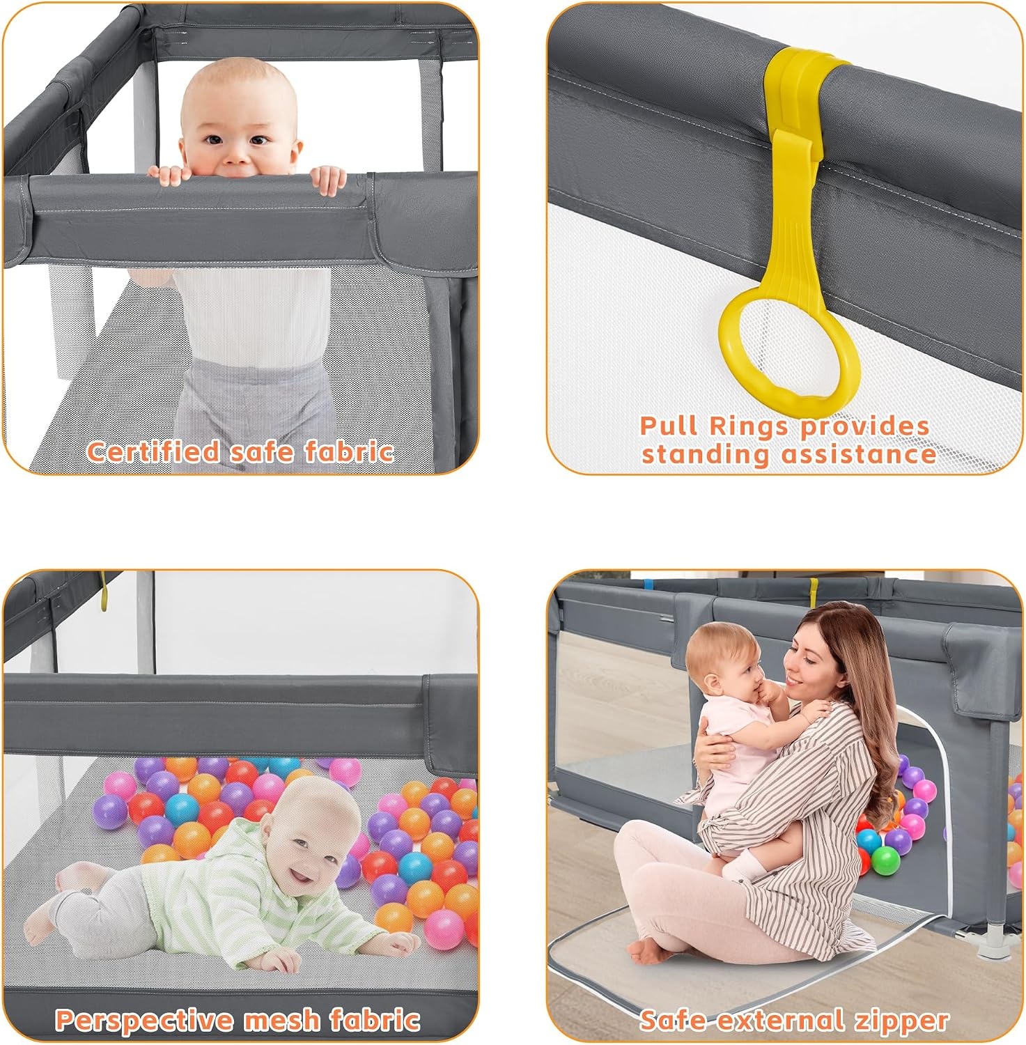 Babybox Wasbaar Grijs-Zwart 150x150 cm - 34% Korting