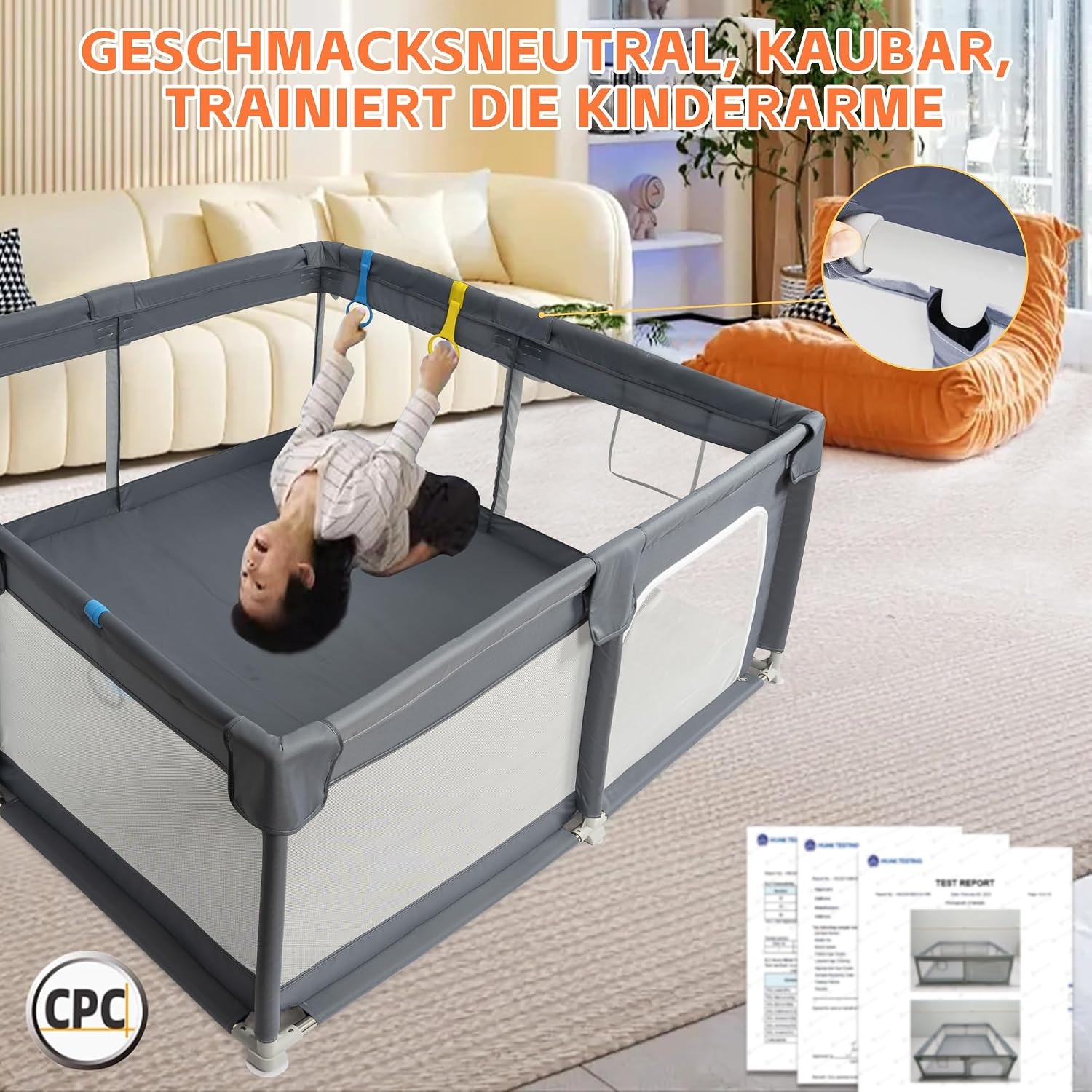 Babybox Wasbaar Grijs-Zwart 150x150 cm - 34% Korting