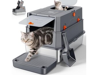 XL Overdekte Kattenbak RVS Donkergrijs - 34% Korting