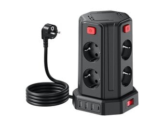 8-voudige stekkerdoos met 4 USB & overspanningsbeveiliging - 33% korting
