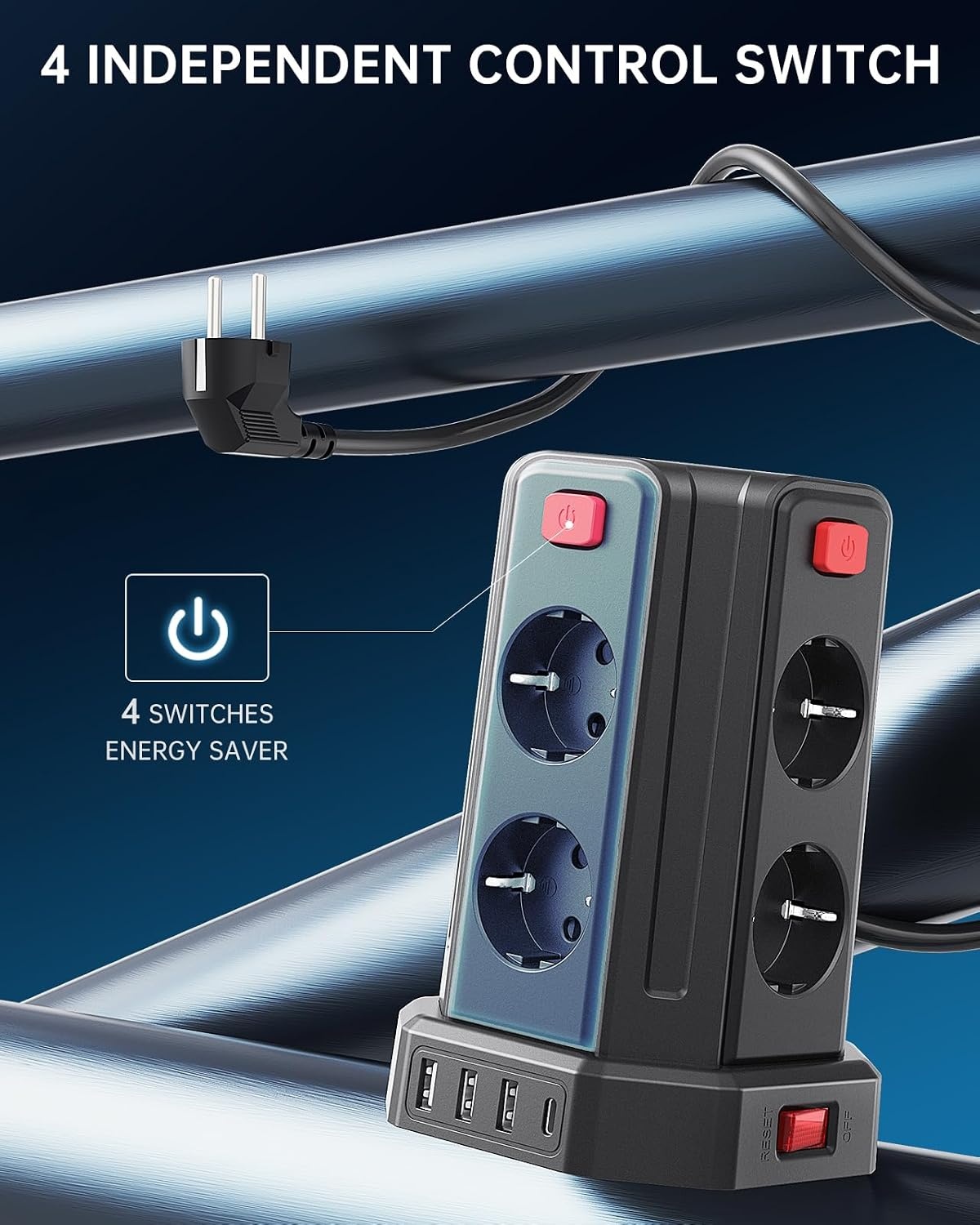 8-voudige stekkerdoos met 4 USB & overspanningsbeveiliging - 33% korting