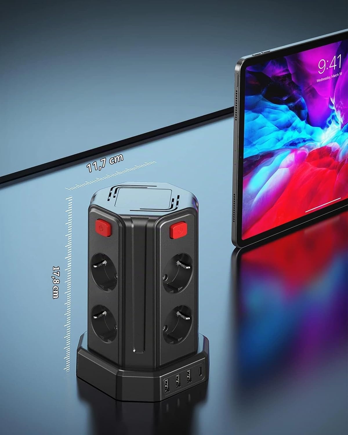 8-voudige stekkerdoos met 4 USB & overspanningsbeveiliging - 33% korting