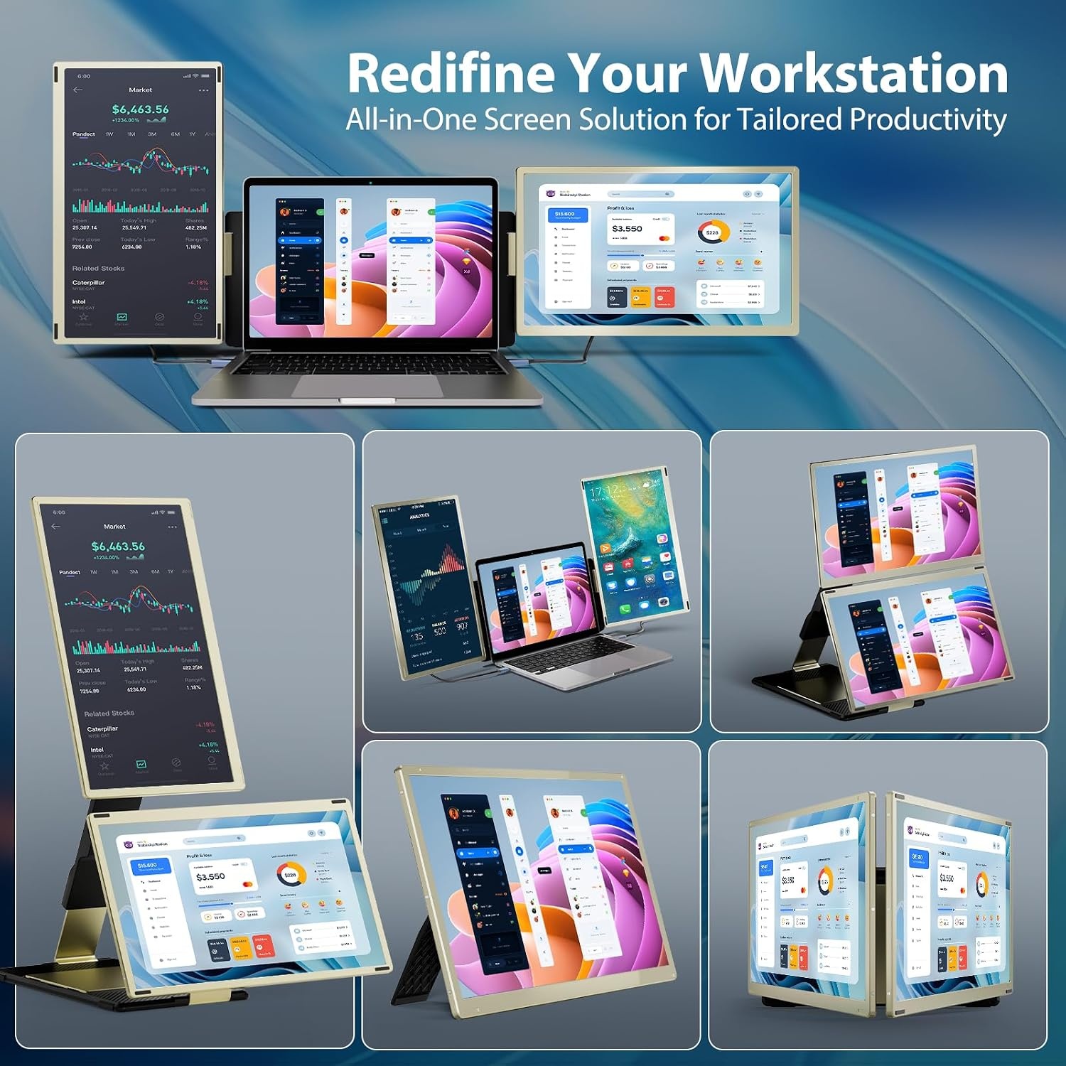 Draagbare Triple Monitor 15.6" FHD 1080P IPS 120% sRGB - 35% Korting