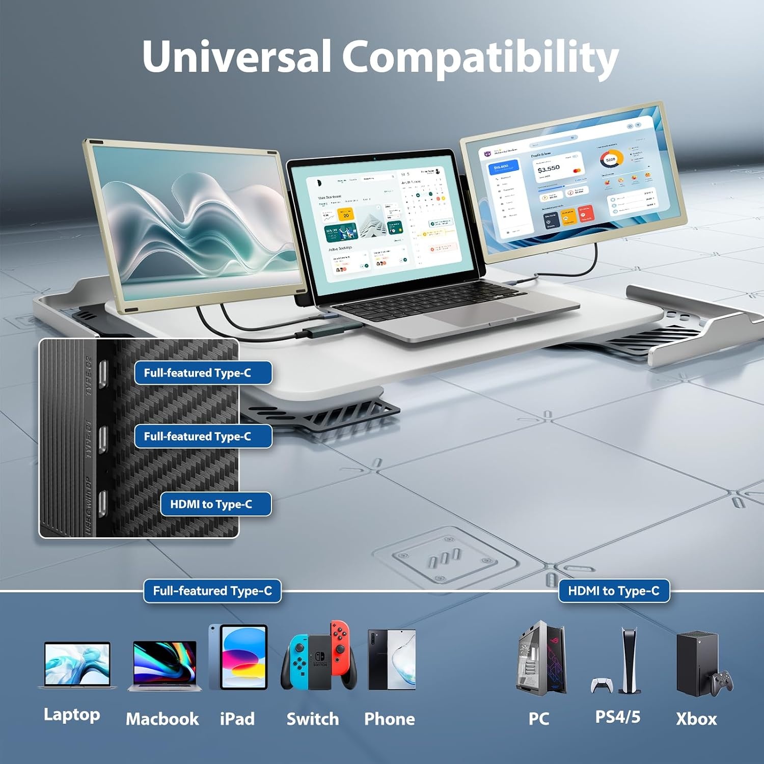 Draagbare Triple Monitor 15.6" FHD 1080P IPS 120% sRGB - 35% Korting