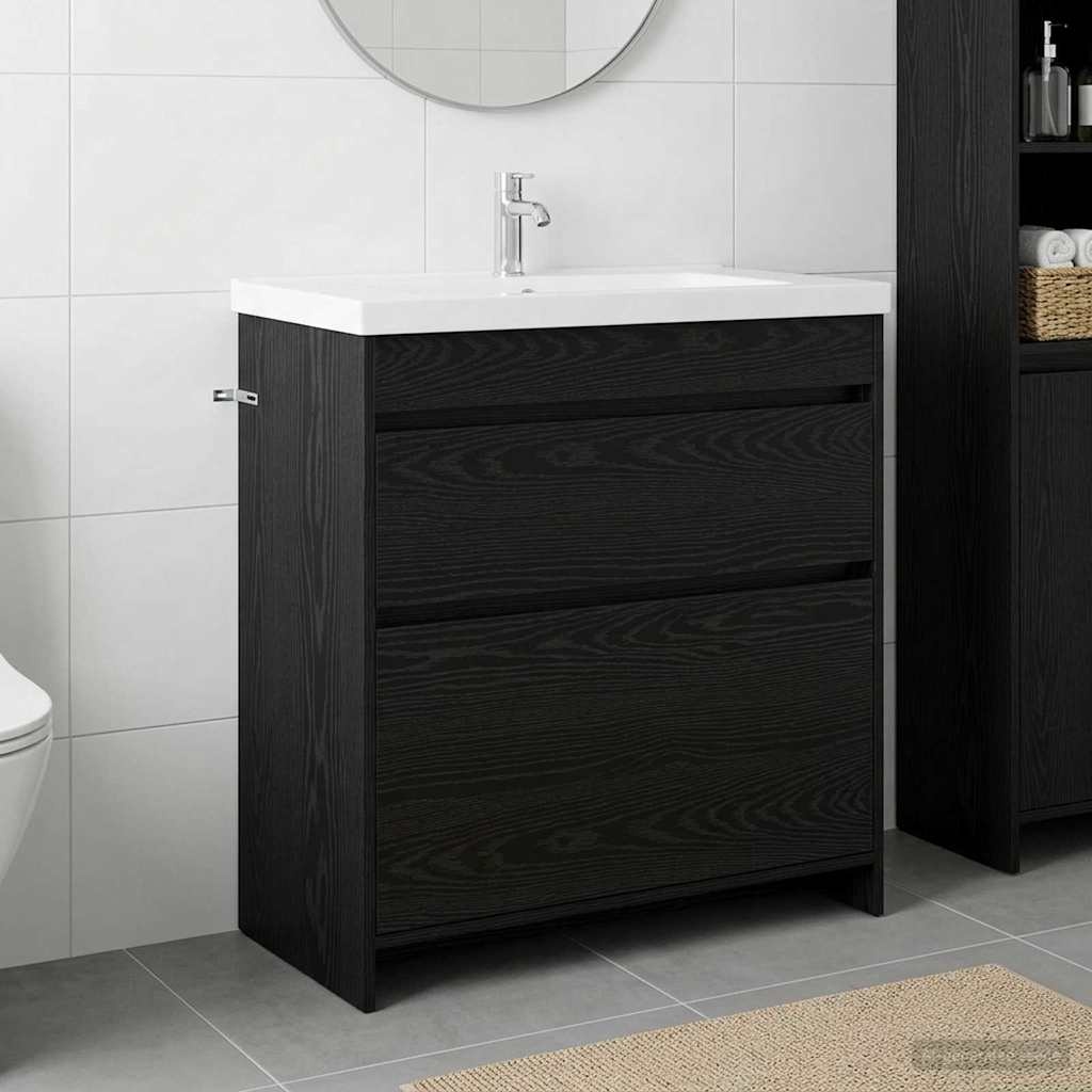 Badkamer Kast Onder Wasbak Zwart Eiken 78.5x37.5x81 cm - 54% Korting