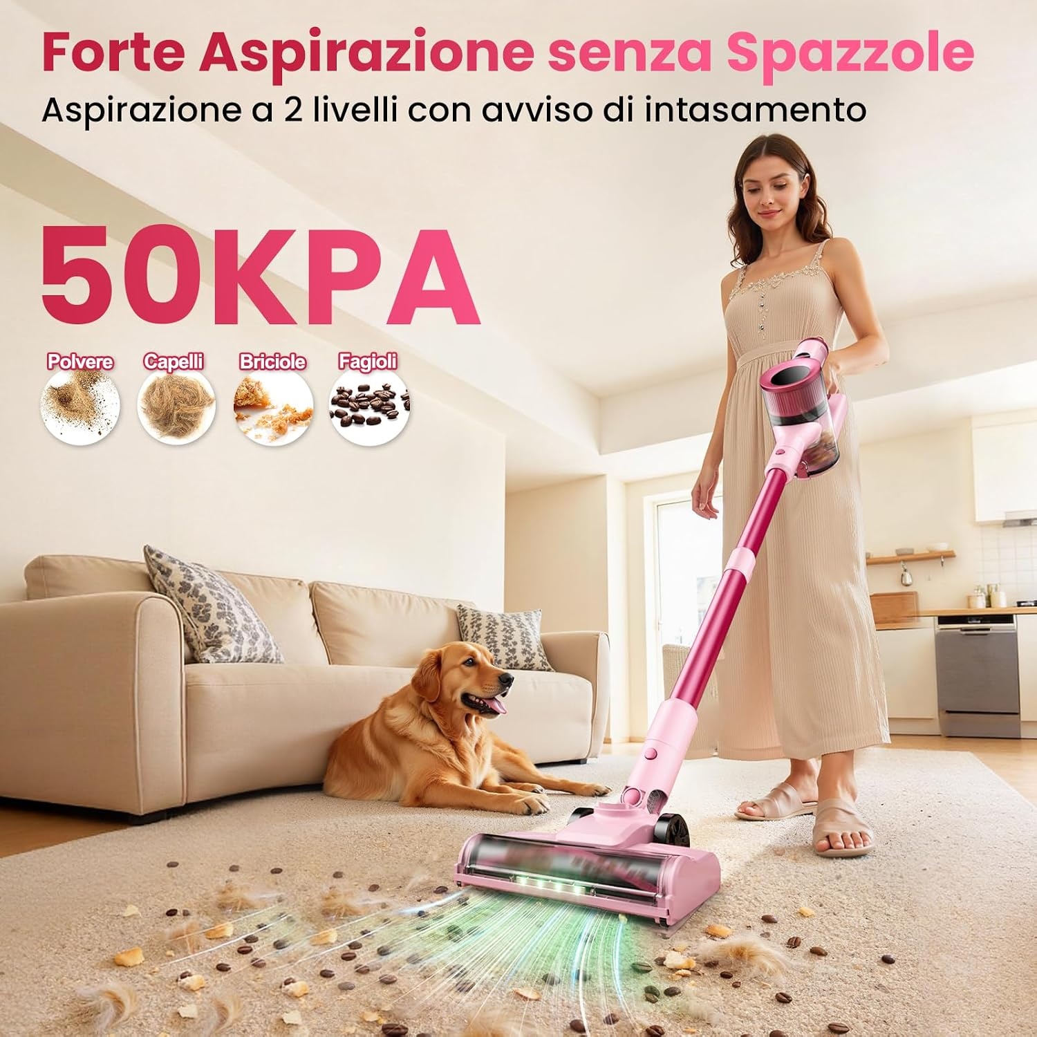 Draadloze Steelstofzuiger Dierenharen 45kPa Roze - 34% Korting!