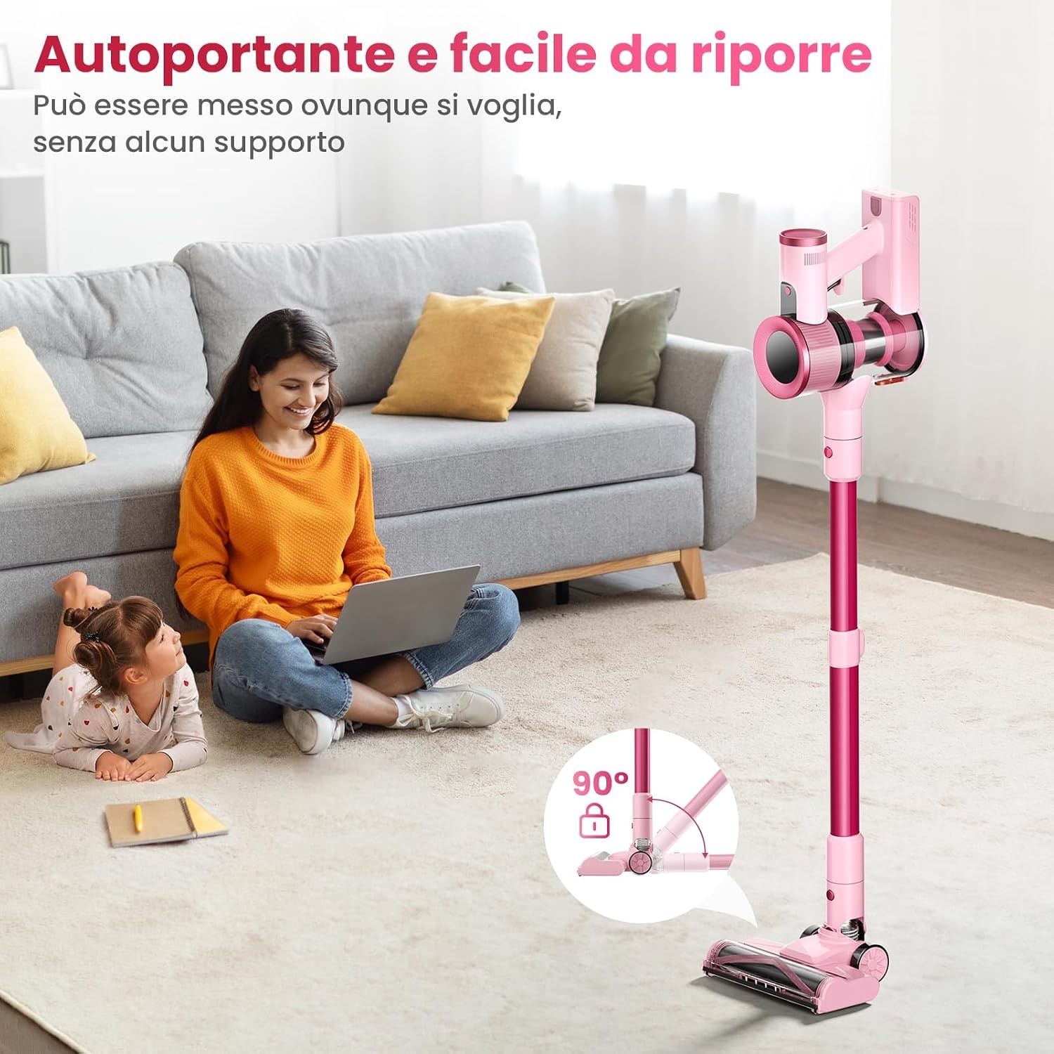 Draadloze Steelstofzuiger Dierenharen 45kPa Roze - 34% Korting!