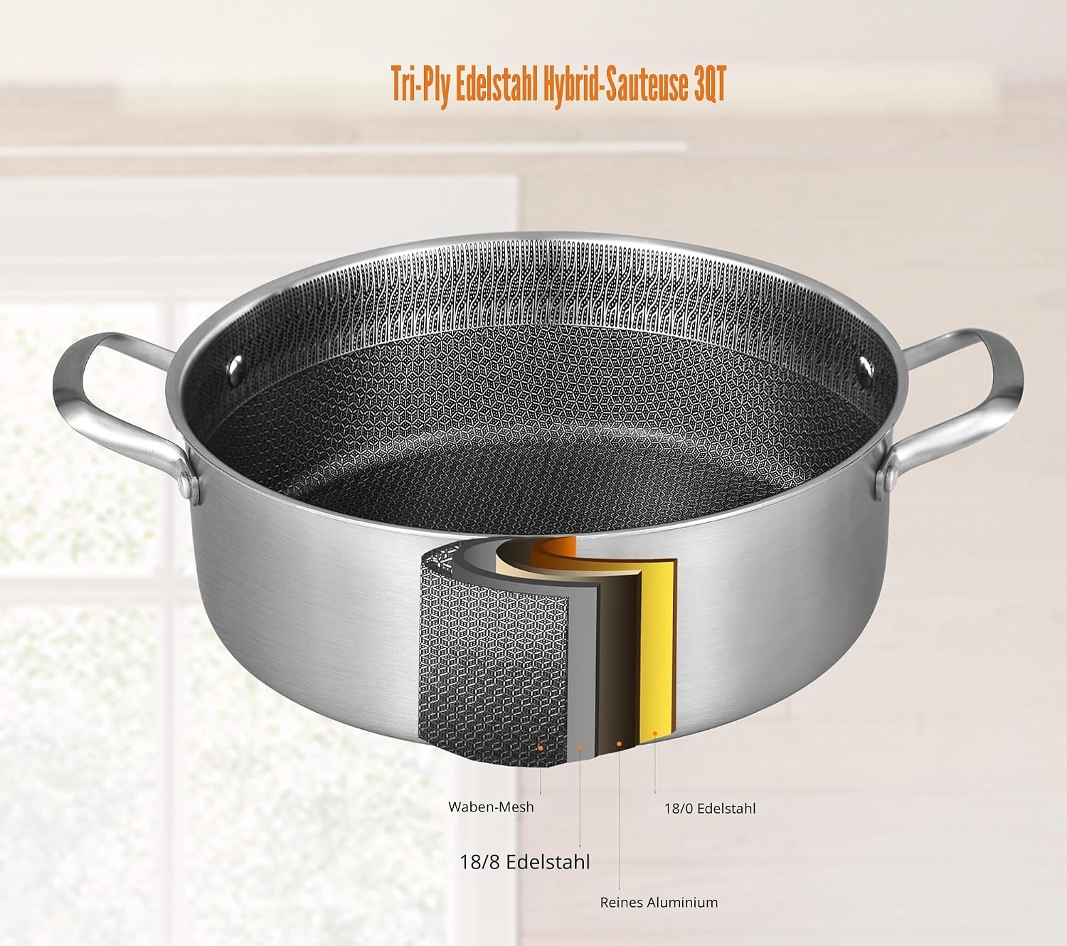 Hybride Koekenpan 26cm 2,5L met Deksel - Keramisch PFAS/PTFE-vrij - 34% Korting