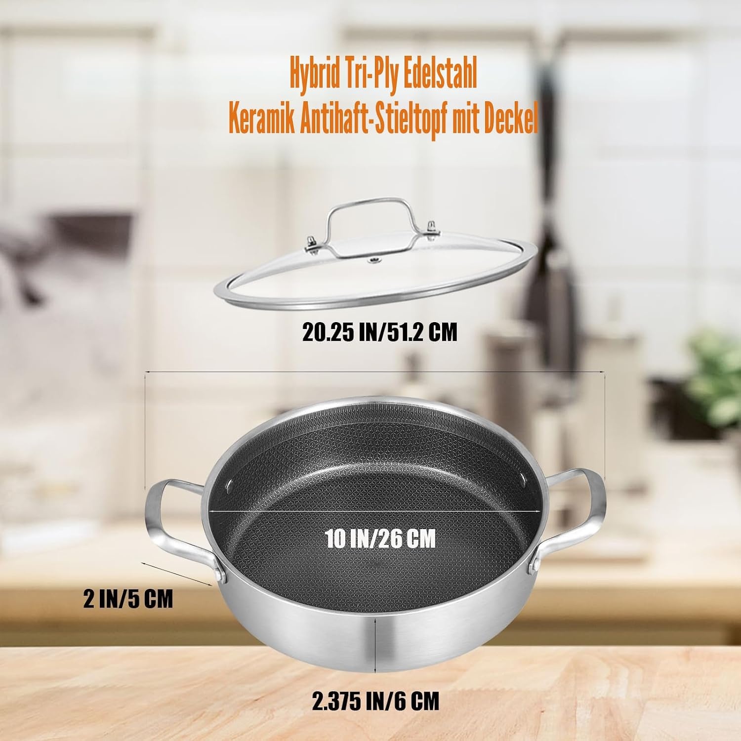 Hybride Koekenpan 26cm 2,5L met Deksel - Keramisch PFAS/PTFE-vrij - 34% Korting