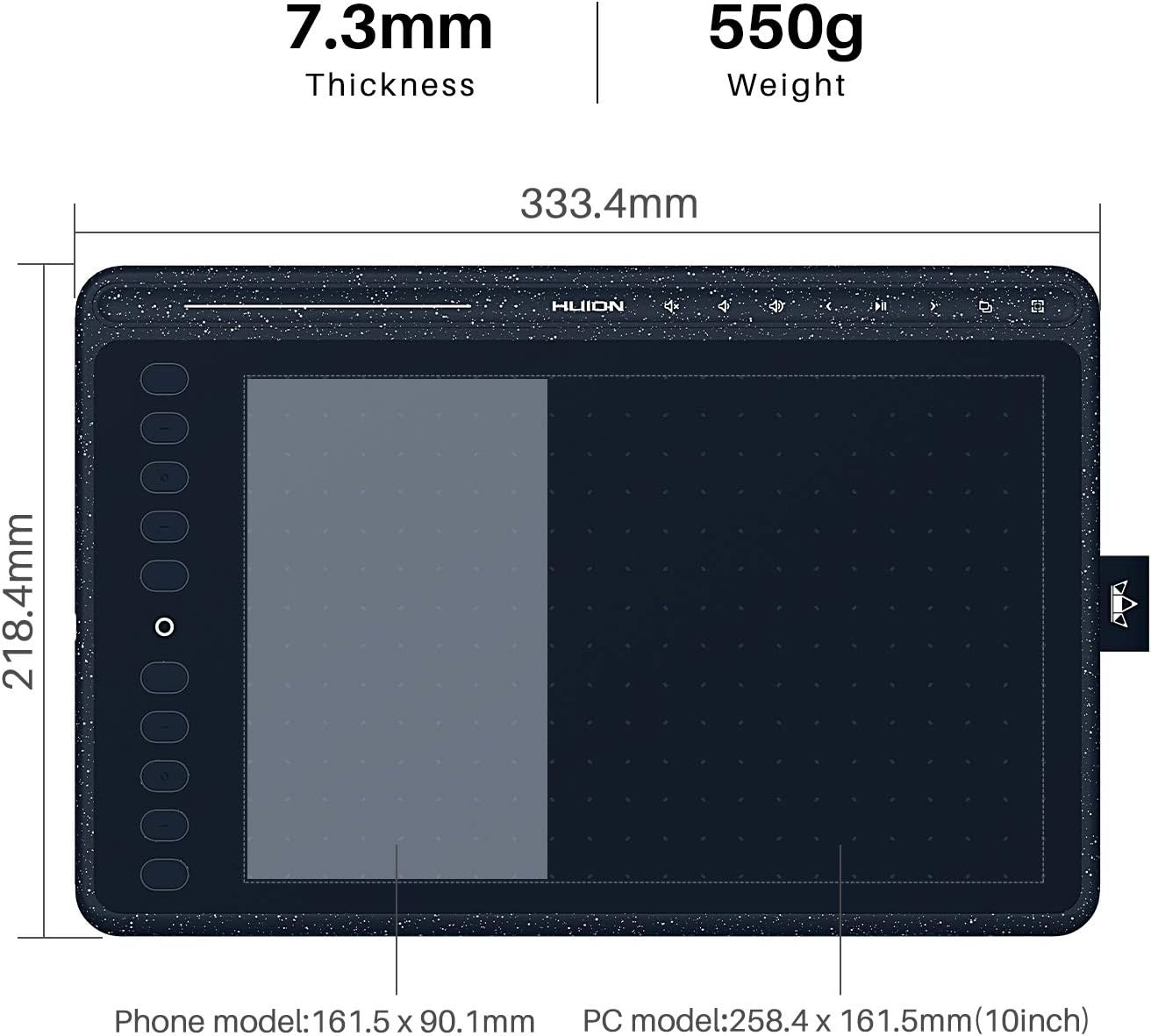 Nieuwe 2020-tekentablet HUION HS611-tekentabletten met kantelfunctie Batterijloze pen PW500 en multimediatoetsen voor achtergrondmuziek Ondersteuning voor Android, Windows en Mac OS (Sterrenblauw) - Maat 10.2 x 6.36 Pouces