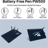 Nieuwe 2020-tekentablet HUION HS611-tekentabletten met kantelfunctie Batterijloze pen PW500 en multimediatoetsen voor achtergrondmuziek Ondersteuning voor Android, Windows en Mac OS (Sterrenblauw) - Maat 10.2 x 6.36 Pouces