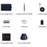 Nieuwe 2020-tekentablet HUION HS611-tekentabletten met kantelfunctie Batterijloze pen PW500 en multimediatoetsen voor achtergrondmuziek Ondersteuning voor Android, Windows en Mac OS (Sterrenblauw) - Maat 10.2 x 6.36 Pouces