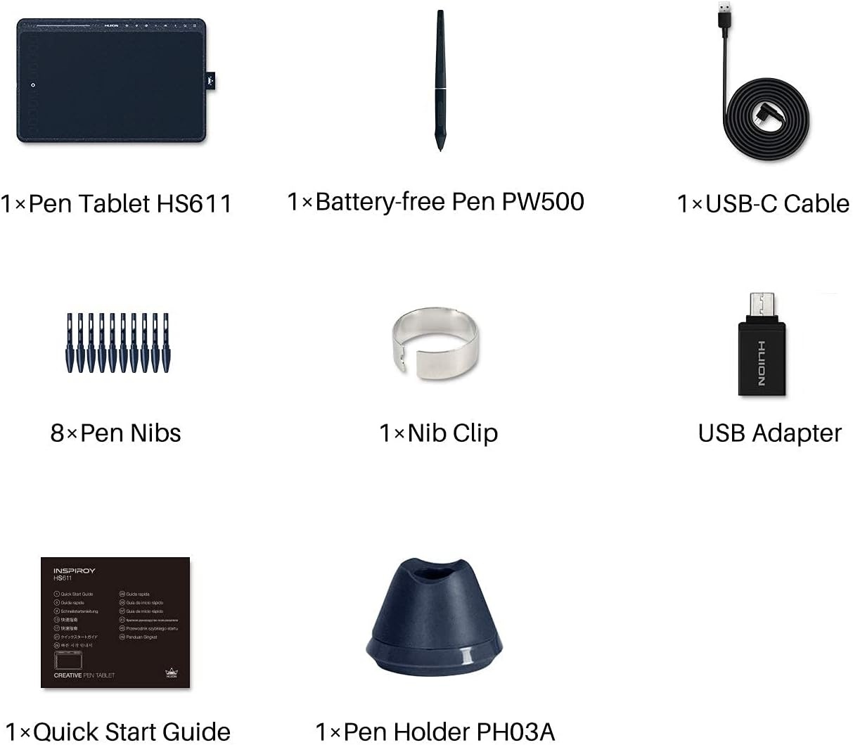Nieuwe 2020-tekentablet HUION HS611-tekentabletten met kantelfunctie Batterijloze pen PW500 en multimediatoetsen voor achtergrondmuziek Ondersteuning voor Android, Windows en Mac OS (Sterrenblauw) - Maat 10.2 x 6.36 Pouces