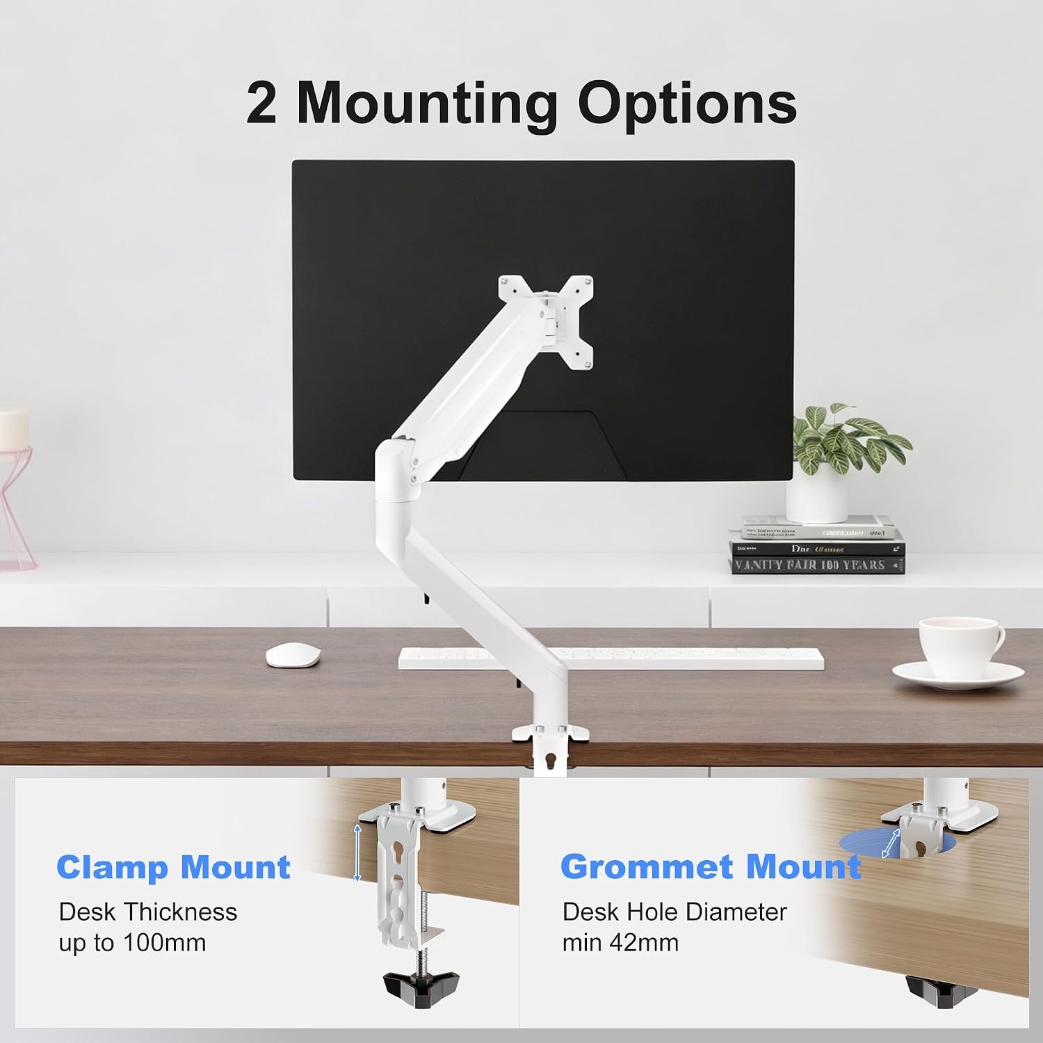 Bureau Monitorarm met Gasveer (Wit) - 17-35 inch - 33% Korting