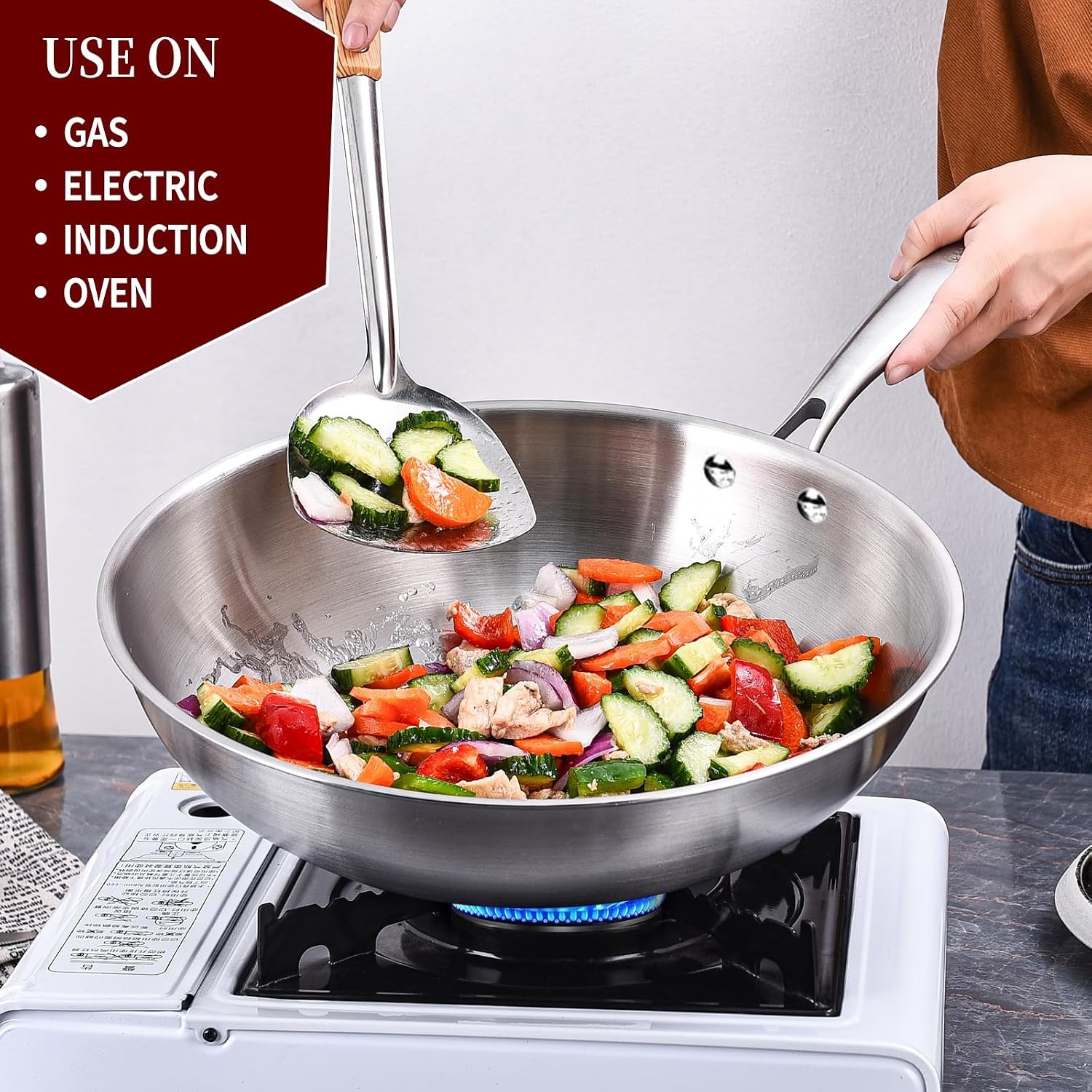 Wok 26 cm RVS met Deksel - Energiebesparend & Ovenbestendig - 34% Korting