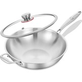 Wok 26 cm RVS met Deksel - Energiebesparend & Ovenbestendig - 34% Korting