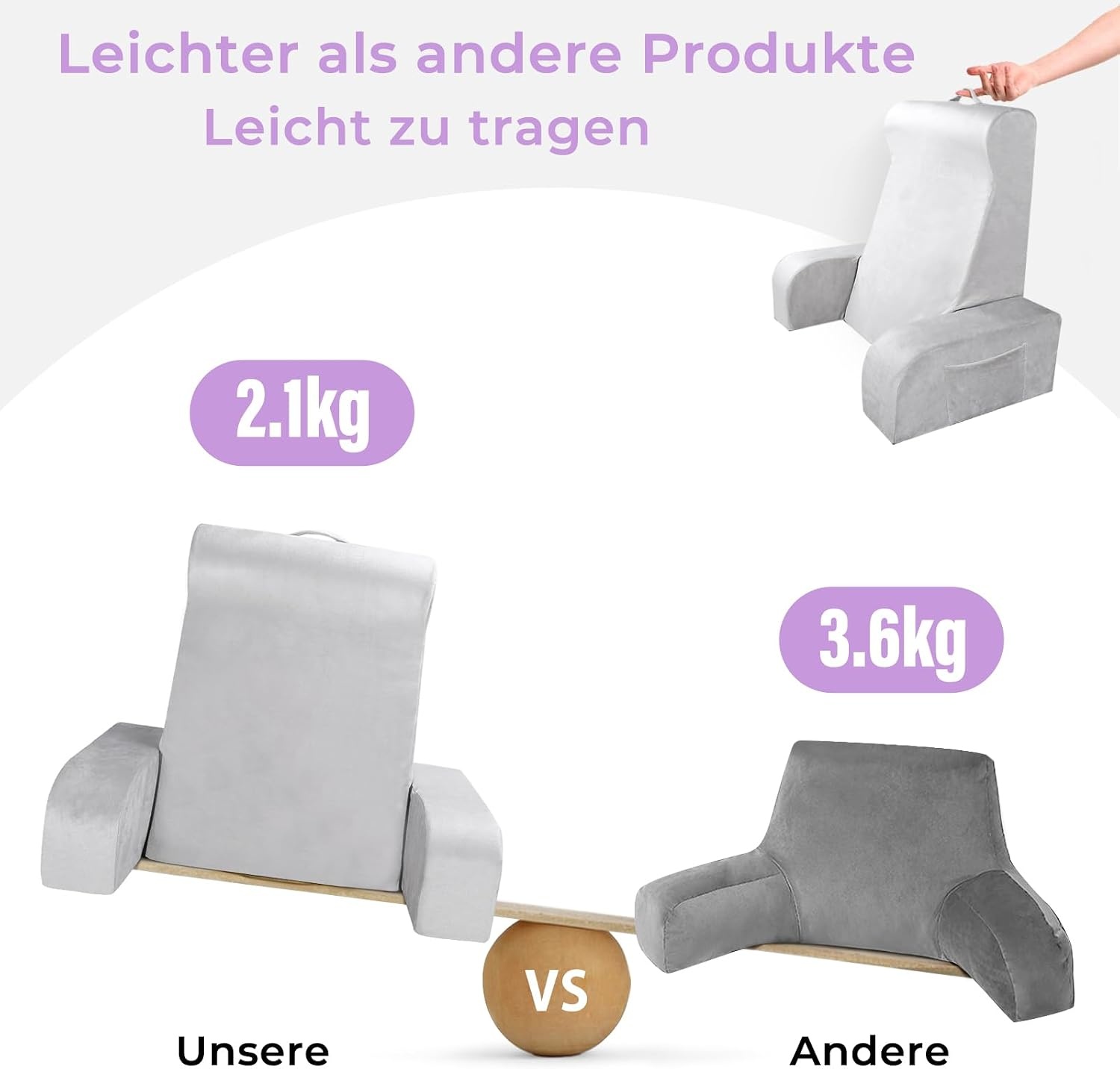 Leeskussen L Grijs met Afneembare Armleuningen - 34% Korting