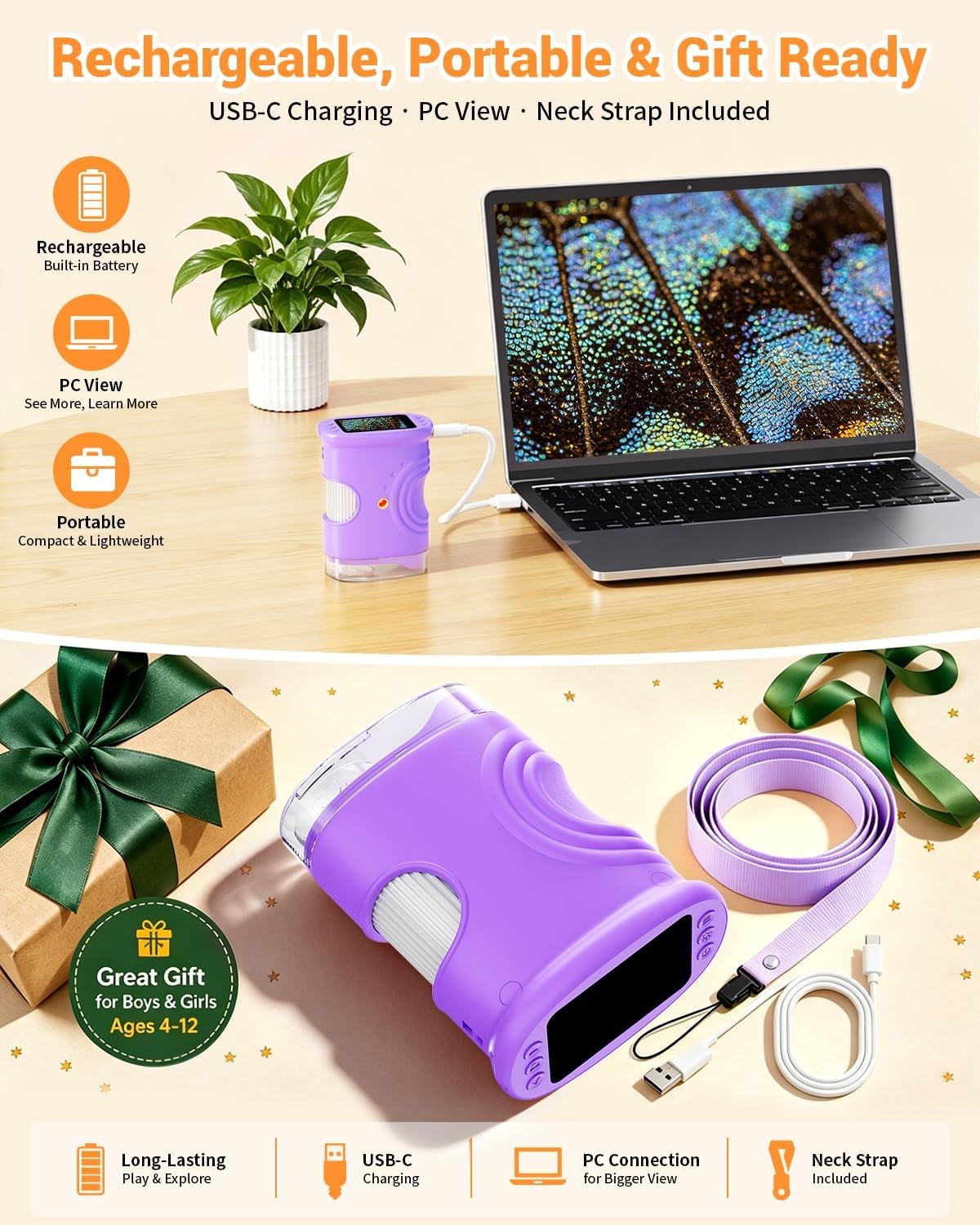 Digitale Kinder Microscoop Paars | 200x Vergroting | 1080P HD | 33% Korting
