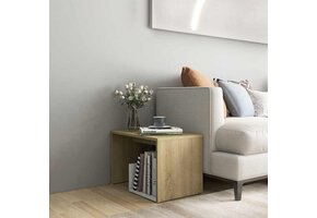Bijzettafel 59x36x38 cm bewerkt hout wit & sonoma eiken - 52% korting!