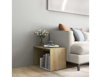 Bijzettafel 59x36x38 cm bewerkt hout wit & sonoma eiken - 52% korting!