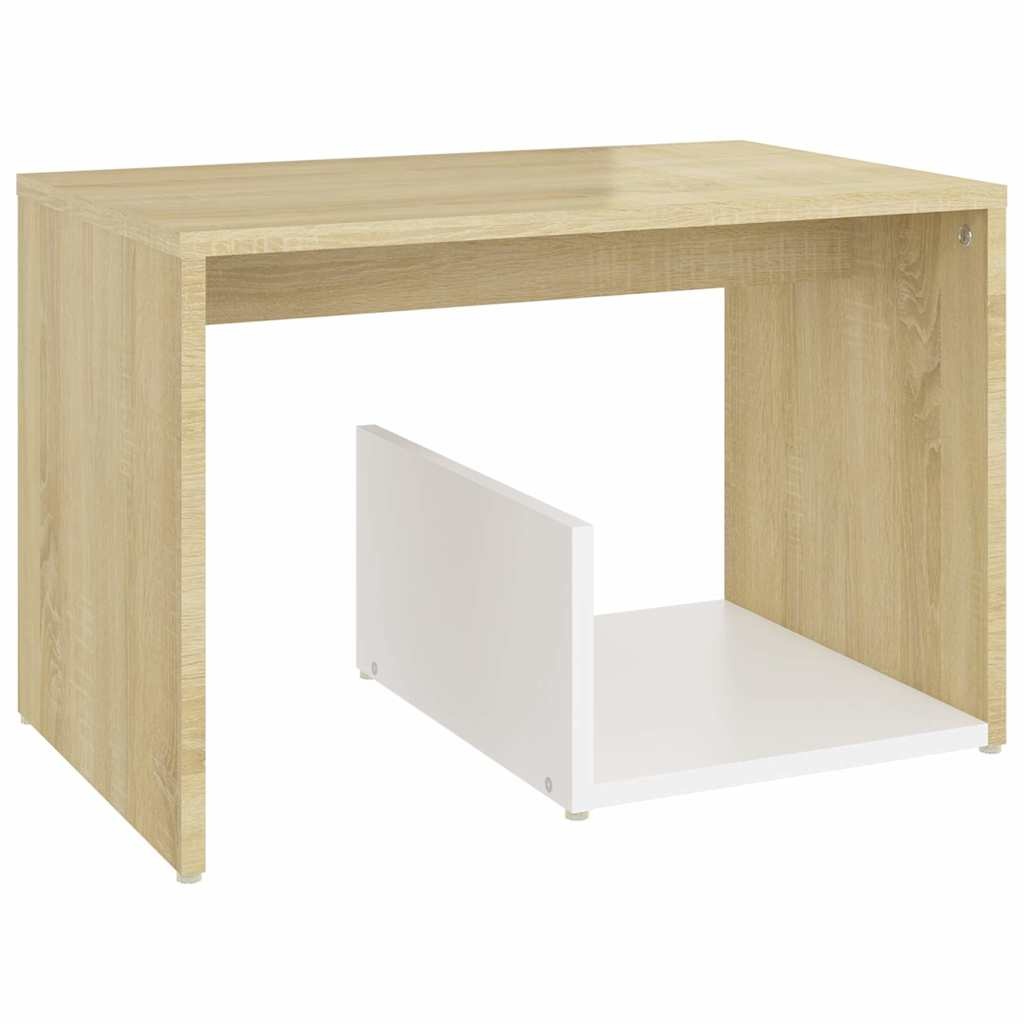 Bijzettafel 59x36x38 cm bewerkt hout wit & sonoma eiken - 52% korting!