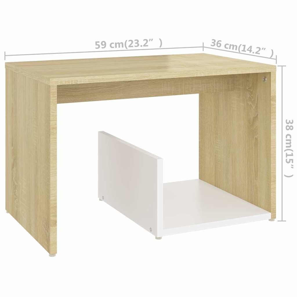 Bijzettafel 59x36x38 cm bewerkt hout wit & sonoma eiken - 52% korting!
