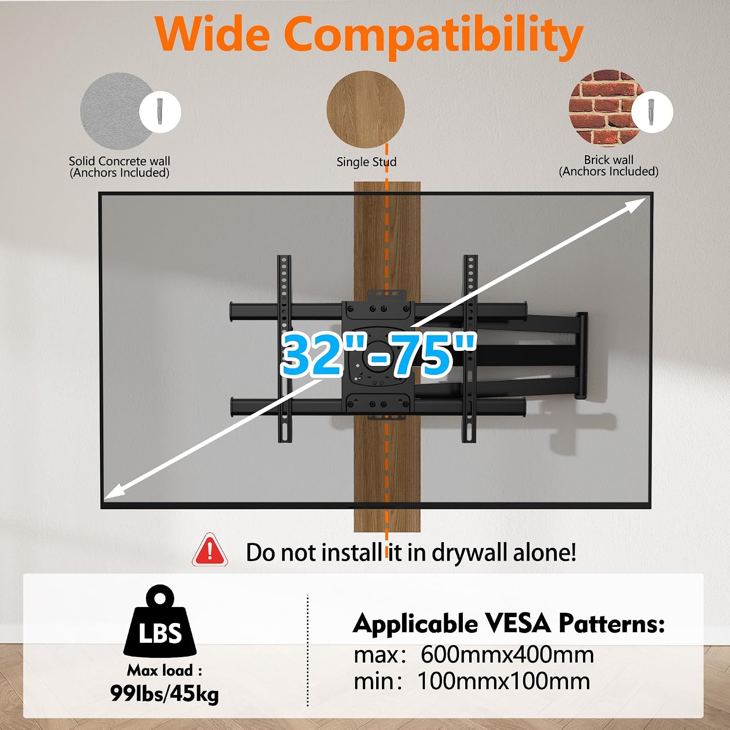 Draaibare TV-muurbeugel 32-75 inch (34% Korting)