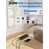 PASSUS Tafelstopcontact met 2 USB-C PD 30W, 5 Stopcontacten, 3m Kabel - 33% Korting