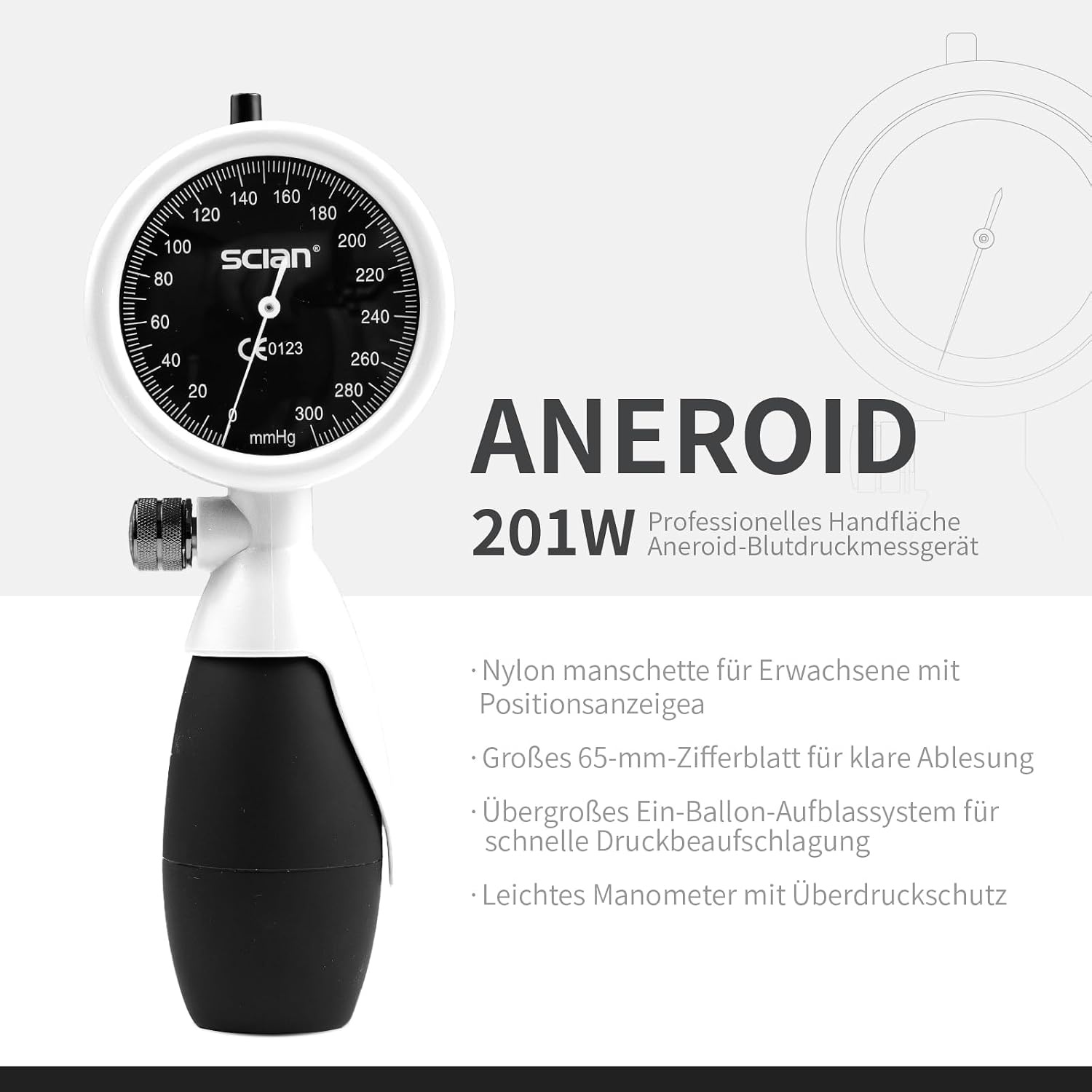 SCIAN Manuele Bloeddrukmeter Wit - Universeel Manchet (22-42 cm) - 32% Korting