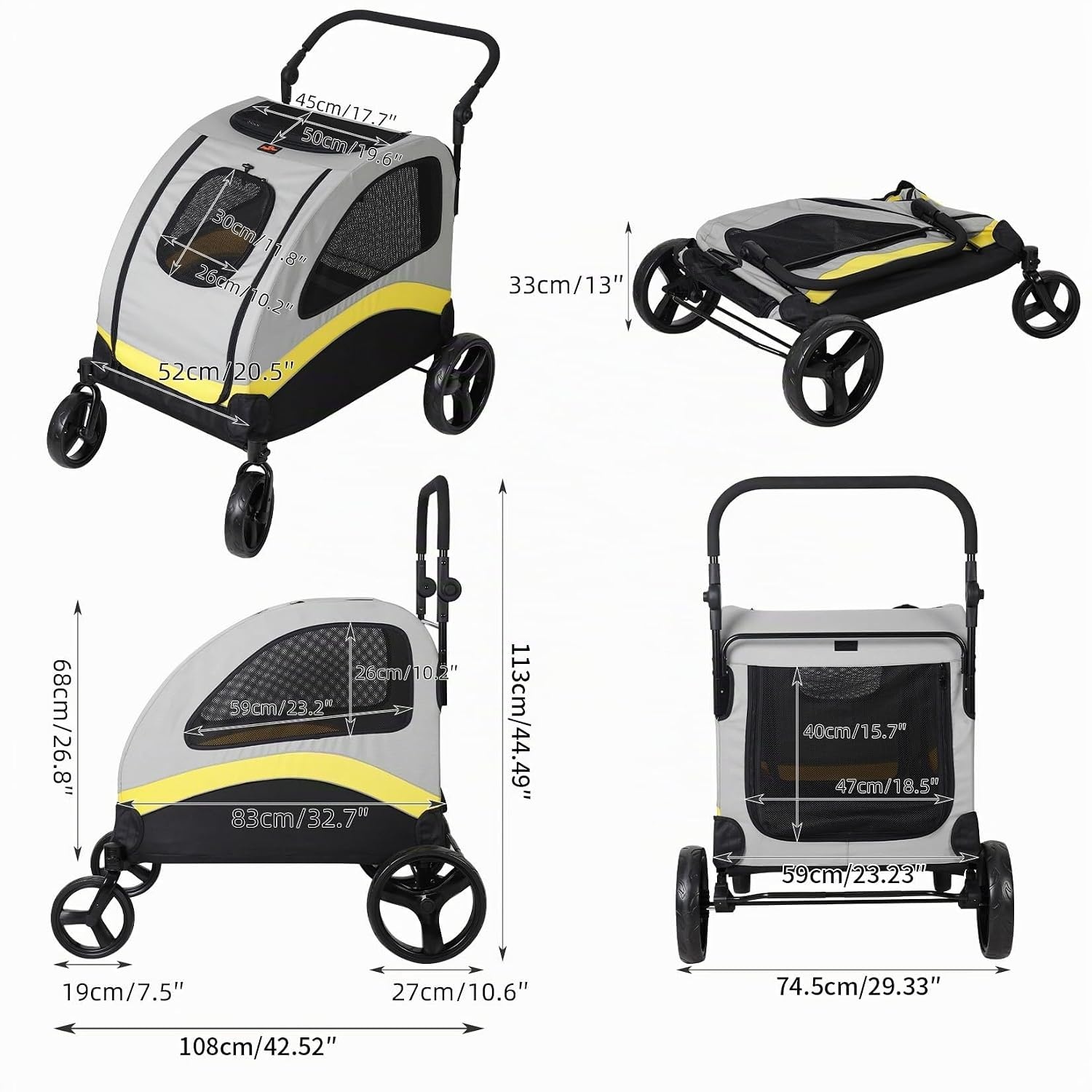 Hondenbuggy XXL Grijs - 65 kg - Senioren/Zieke Honden - 35% Korting