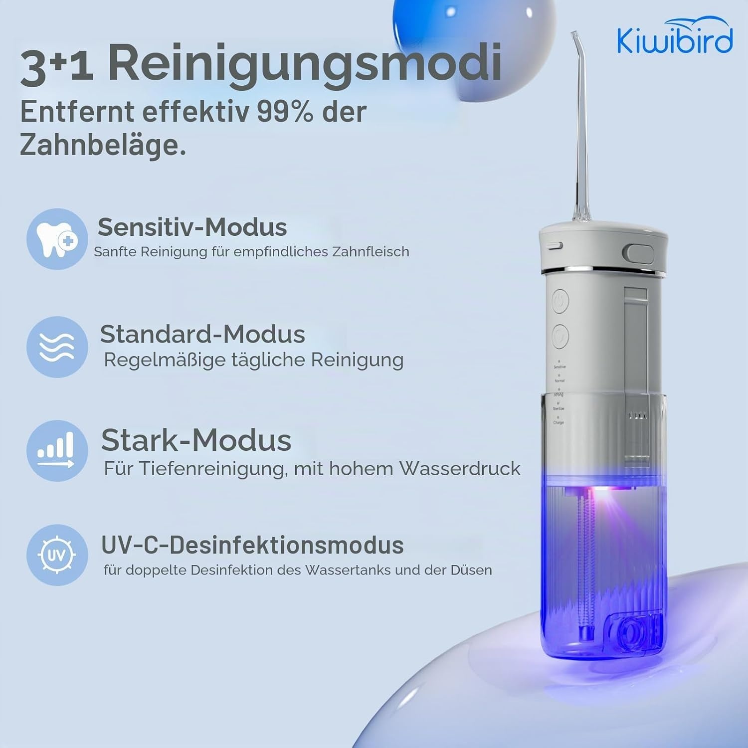Draadloze Monddouche Grijs - 230ml Tank & UV-C Desinfectie - 29% Korting