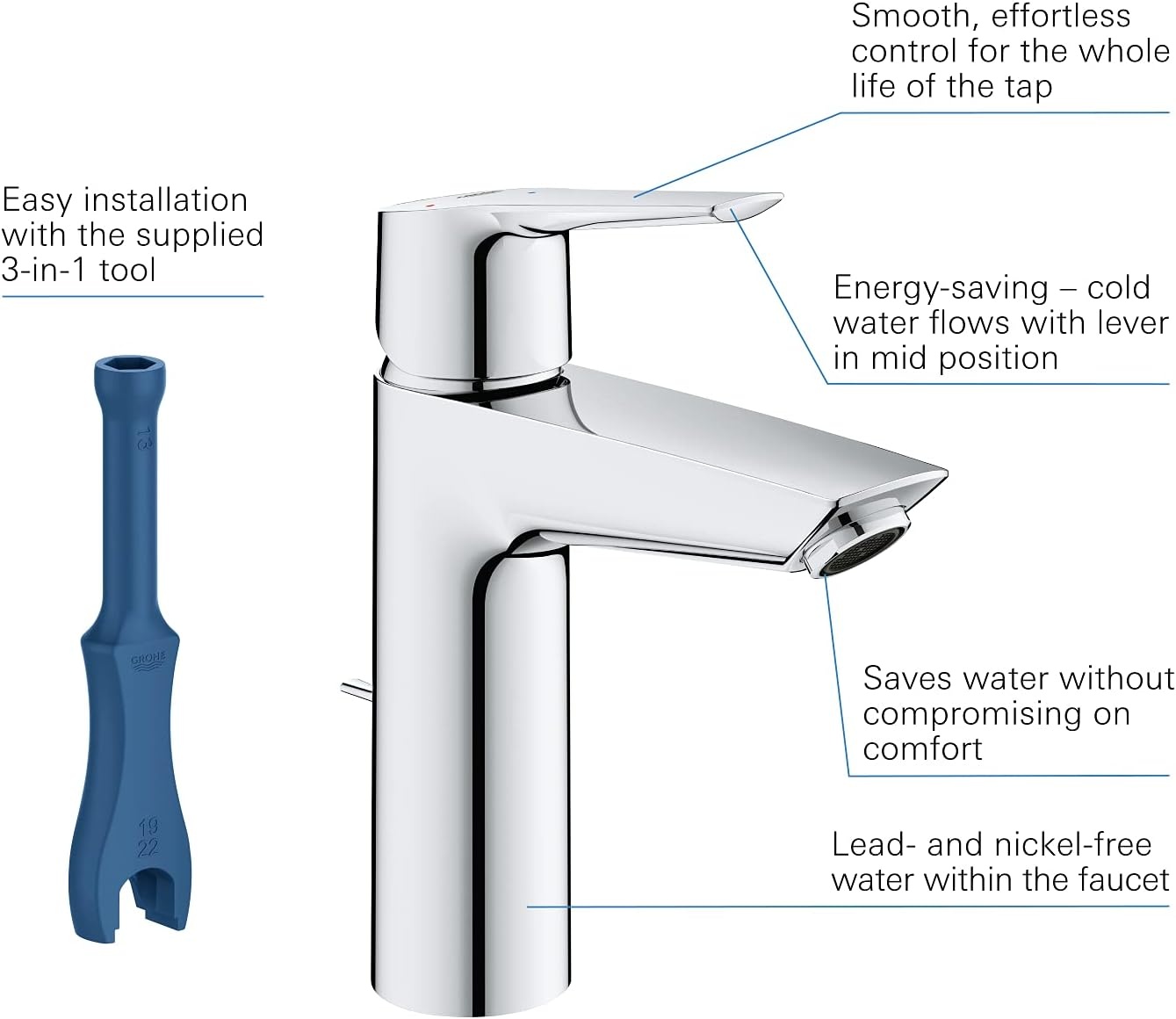 Wastafelkraan Chroom M-maat Waterbesparend met Trekstang-Afvoergarnituur - 34% Korting