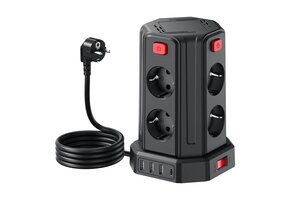Stekkertoren 8 Stopcontacten, 4 USB, 2m Kabel - 33% Korting