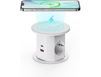 Inbouwstopcontact met 2 USB-C, 2 USB-A & Draadloze Lader - Wit (34% korting)