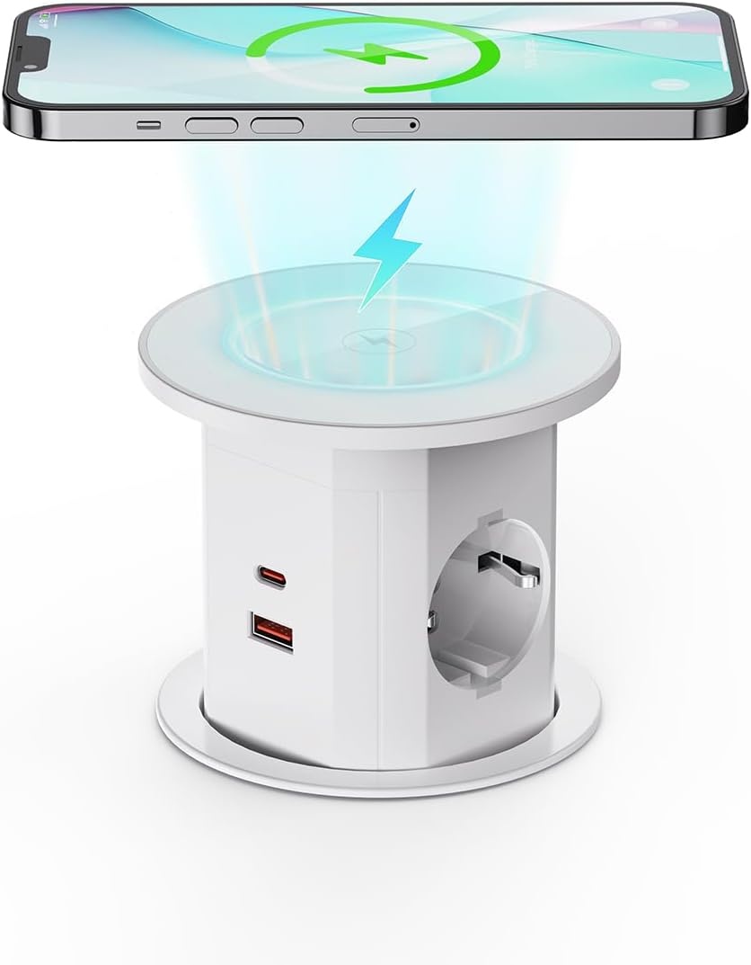 Inbouwstopcontact met 2 USB-C, 2 USB-A & Draadloze Lader - Wit (34% korting)