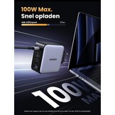 UGREEN Nexode 100W USB C-oplader GaN USB C-voeding 4-poorts PD Charger met PPS Compatibel met MacBook Pro, iPhone 16 Pro Max/15/14, iPad Pro, S24 Ultra, S23, S22, Steam Deck etc.