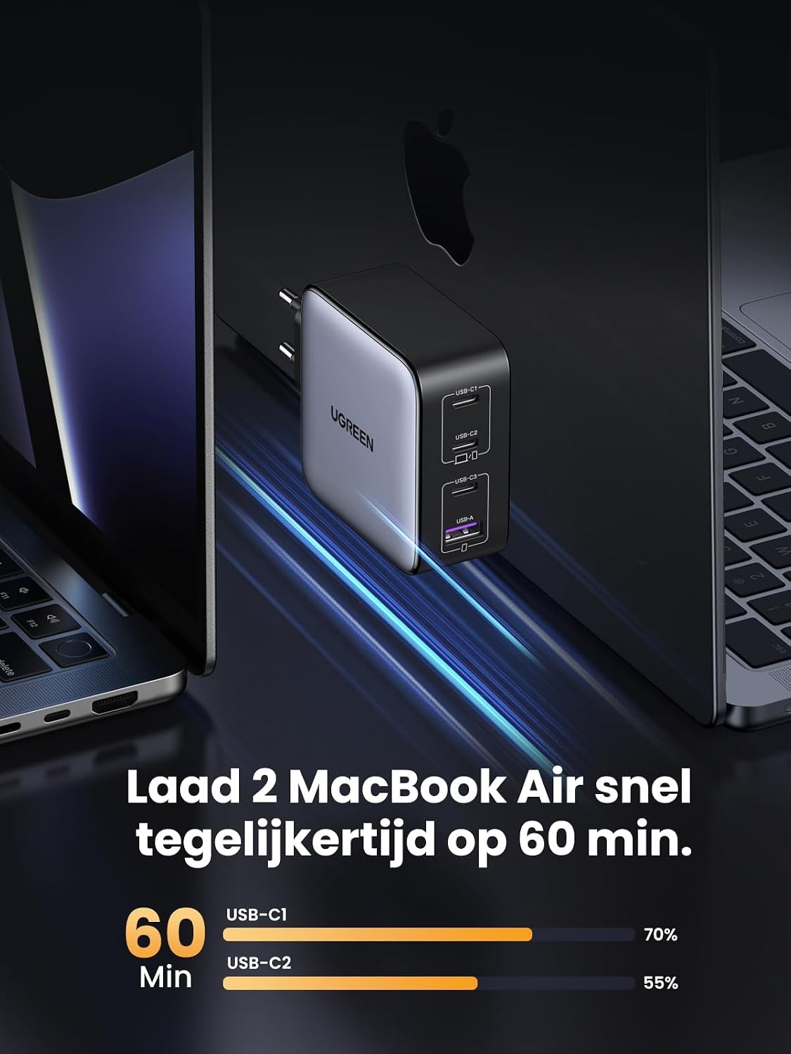 UGREEN Nexode 100W USB C-oplader GaN USB C-voeding 4-poorts PD Charger met PPS Compatibel met MacBook Pro, iPhone 16 Pro Max/15/14, iPad Pro, S24 Ultra, S23, S22, Steam Deck etc.